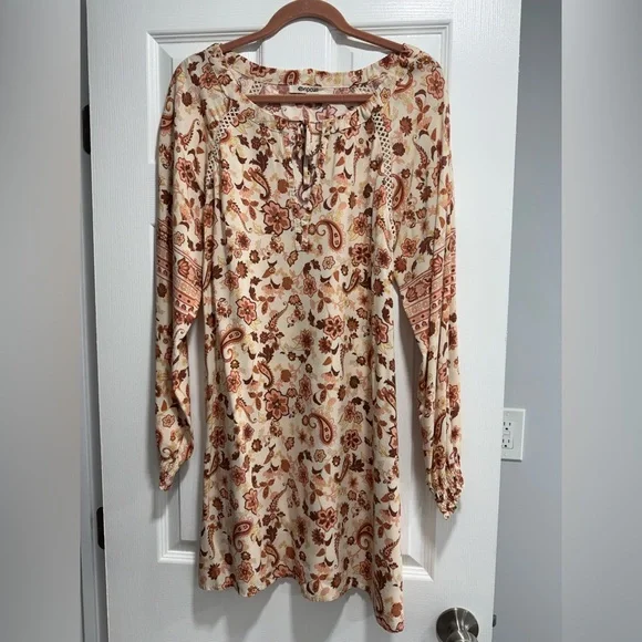 Rip Curl Long Sleeve Floral Dress - Cream and Brown - Picture 1 of 3